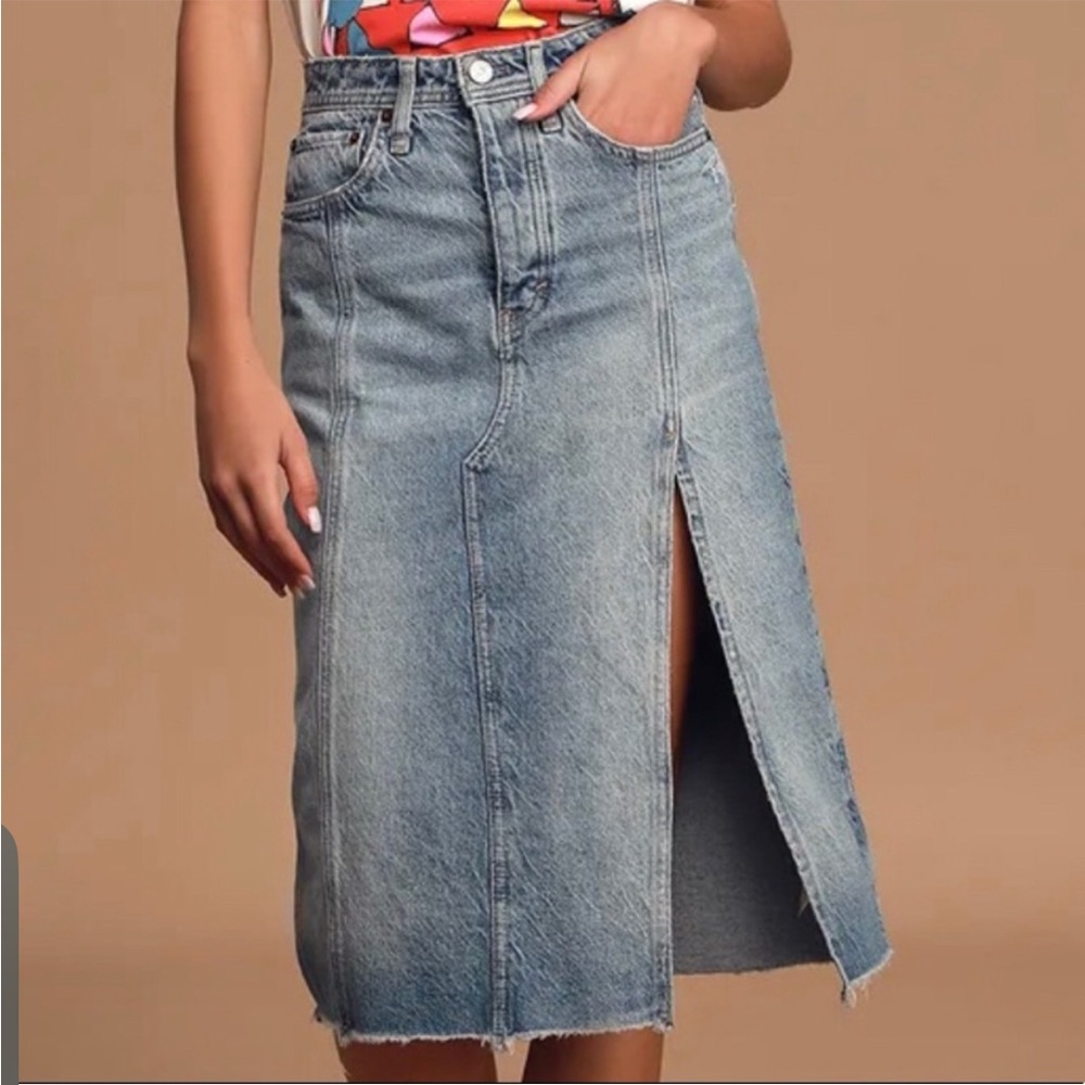 Free People Mambo Light Wash Denim Midi Skirt size 24